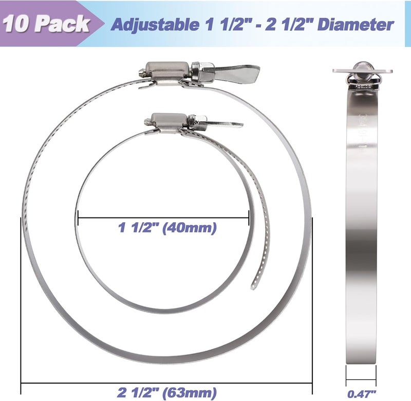 Suprom 2 inch Hose Clamp, 10 Pack Adjustable 1 1/2"-2 1/2" Diameter Hose Clamps With Easy Turn Thumb Screw, 304 Stainless Steel Hose Clamps For Securing Hose, Automotive and Mechanical Applications - Image 4